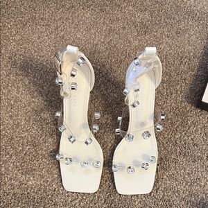 Chic White Heels with Crystal Embellishments